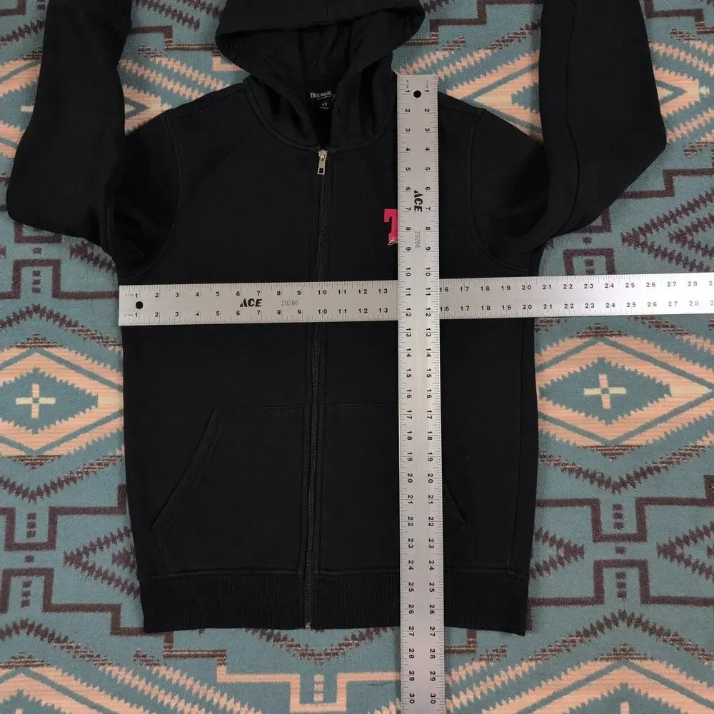 True Religion Hoodie Mens L Black Full Zip Fleece Buddha Graphic Sweatshirt